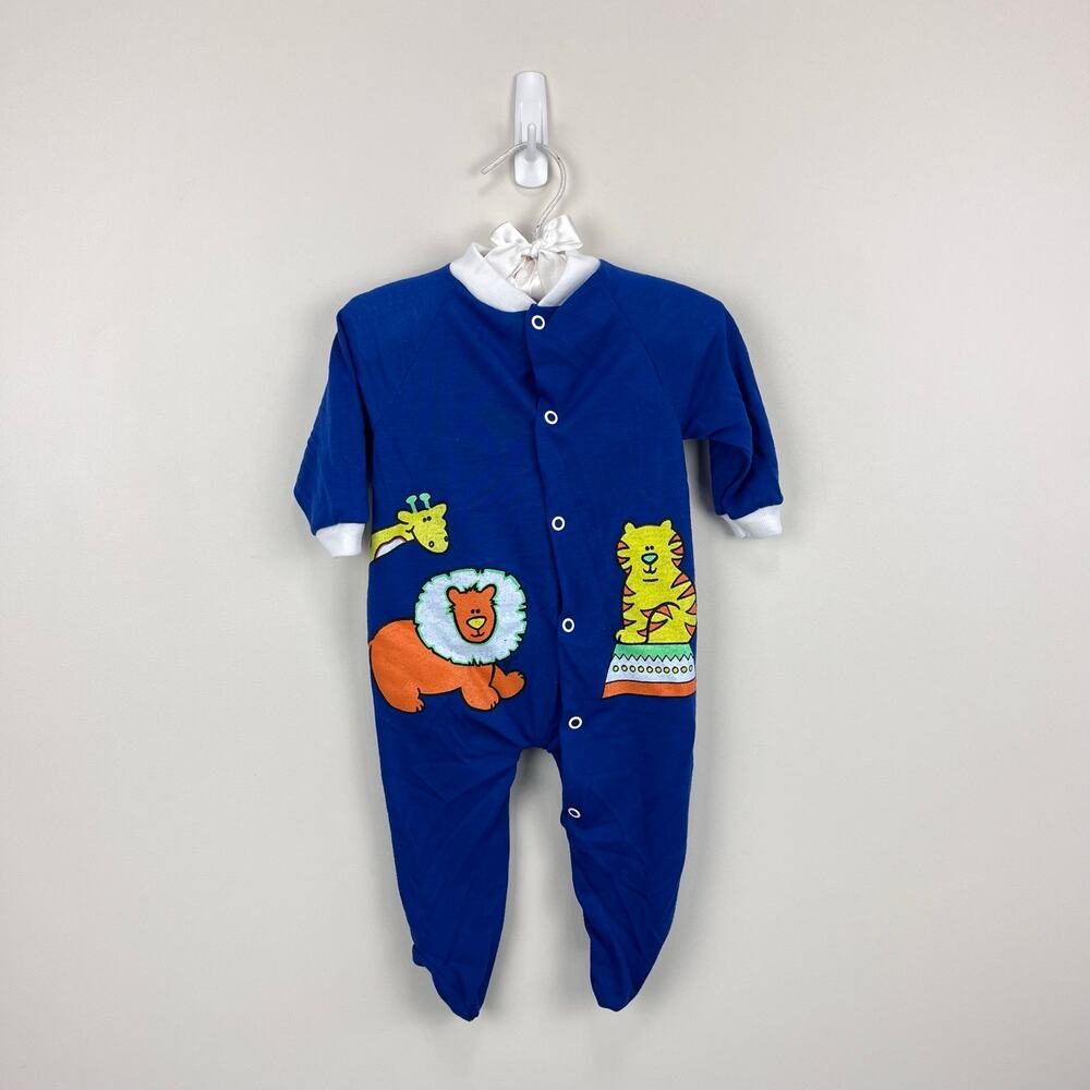 Vintage Lullaby Land Blue Circus Footie Coverall Medium 14.5-18 lbs USA